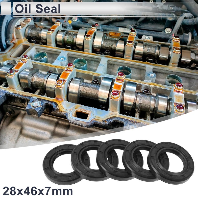 RATCHROLL Oil Seal TC Seal Ring Rotary Shaft Seal 28x46x7mm High Pressure Nitrile Rubber Black 5 Pcs - Image 2